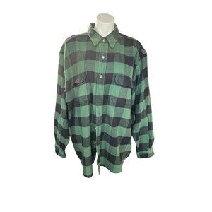 Field & Stream Mens FlannelShirt 2XL Green & Black Buffalo Plaid Heavy Duty Flan